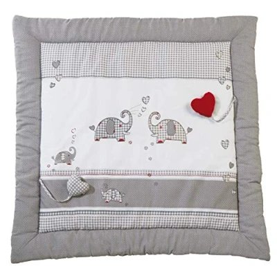Image de roba Tapis d&#039;Éveil Jumbotwins 100 % Coton pour Sol ou Parc Bébé x cm 2 Coeurs avec Hochet et Couineur Couleur Fixe même après Plusieurs Lavages Motif Éléphants