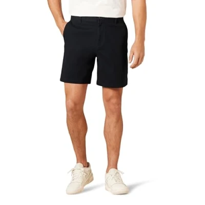 Image de Amazon Essentials Short Chino Confortable en Tissu Extensible, Entrejambe 18 cm, Coupe Classique Homme, Noir, 42W