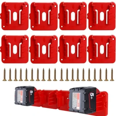 Image de Lot de 8 Supports Batterie Compatible avec Milwaukee M18 18V Batteries 48 11 1815 1828 1850 1860 Wall Mount Battery Adaptateur for Work Trucks, Racks, and Tool Boxes