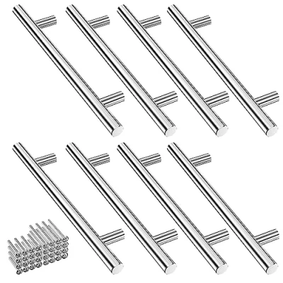 Image de Mesybveo Lot de 8 Poignee Meuble Cuisine Inoxydable Argent, Porte Espacement des Trous 128mm, Arrondi Poignées pour Placards avec 32 Vis, poignée Tiroir Penderies, Tiroirs