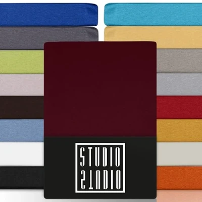 Image de STUDIO Basic Drap Housse 180x200 cm, 100% Coton peigné, certifié Oeko TEX 100, qualité de Marque, Matelas 180 x 200 jusqu&#039;à 25 Bordeaux