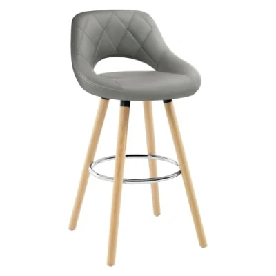 Image de WOLTU 1 pièce Tabouret de Bar en Cuir synthétique Structure Bois Massif,Tabouret Haut Gris BH111gr