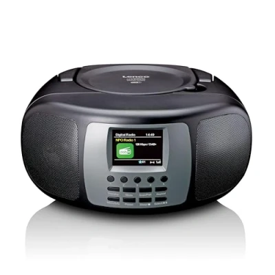Image de Lenco SCD 860 Radio CD Portable Dab+ et FM Bluetooth Lecteur à Chargement par Le Haut écran 2,4 TFT Deux alarmes 2 x Watt RMS 5 Touches de mémoire Noir