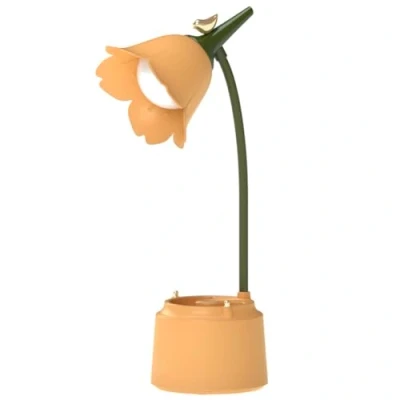 Image de Lampe de Bureau Sans Fil Fleur à LED Dimmable avec 3 Modes Tactile Chevet USB Recharge Protection des Yeux Veilleuse pour Enfant, Apprendre &amp; Lire (Orange 2)