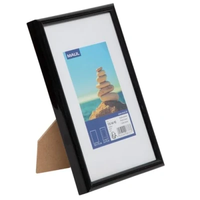 Image de MAUL Cadre photo MAULart 15 x 21 cm en plastique pour format portrait ou paysage Avec passe partout interchangeable à poser Idéal photos et collages Noir