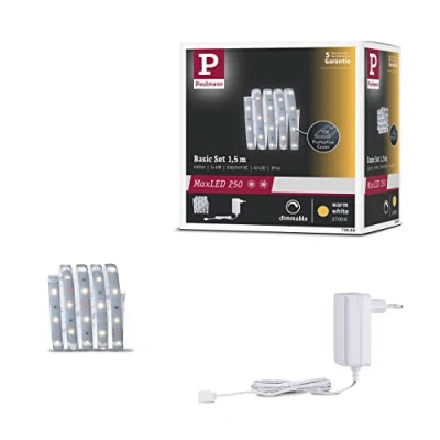 Image de Paulmann 79868 LED MaxLED 250 kit de Base 1,5 m Blanc Chaud IP44 Protect Cover INCL 1x6 Watts Strip Bande Lumineuse 2700 K, Matière Plastique, 6 W, Argent