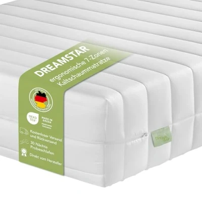 Image de DREAMSTAR Easy Flex Matelas ergonomique en mousse froide à 7 zones Certifié Öko Tex Degré de dureté 2 et 3 (H2 H3) roulé hauteur 21 cm I 100 x 200