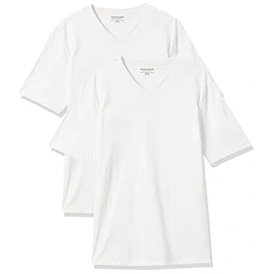 Image de Amazon Essentials T shirt à manches courtes et col en V, coupe classique (grandes tailles disponibles) Homme, Lot de 2, Blanc, M