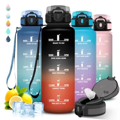 Image de Gourde 1,5l, Sport, Anti Fuite, Graduée pour 1 Journee, Facile à Nettoyer, Reutilisable, avec Slogan de Motivation, Bouteille d&#039;eau Camping, Aptitude, Randonnée, Voyages
