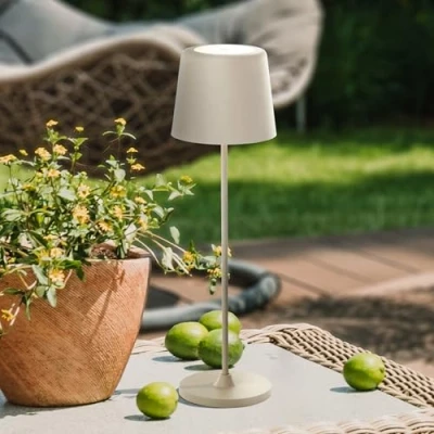 Image de Lightbox LED lampe de table pour intérieur &amp; extérieur 37 cm / 23 hauteur, Ø 10 beige d&#039;extérieur avec variateur tactile mobile/sans fil/portable rechargeable par