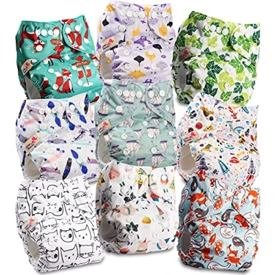 Image de Littles &amp; Bloomz Lot de 9 Bébé Couches Réutilisables en Tissu Couche Lavable à Poche avec Bouton Pression, FLP2 0907