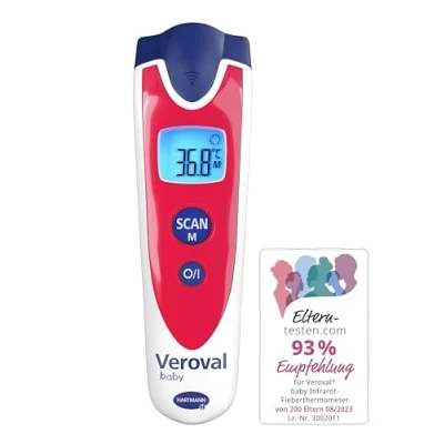 Image de VEROVAL Thermomètre infrarouge rouge pour bébé, mesure sans contact et silencieuse, température corporelle, de l&#039;objet, ambiante, rapide, maniabilité