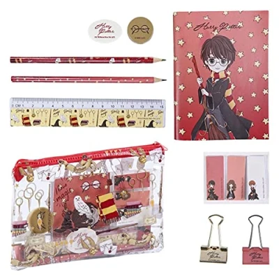 Image de Harry Potter Ensemble de Papeterie, Comprend Crayons, Règle, Cahier A6, Gomme, Taille Crayon, Notes Autocollantes, Clips, étui à Scolaire