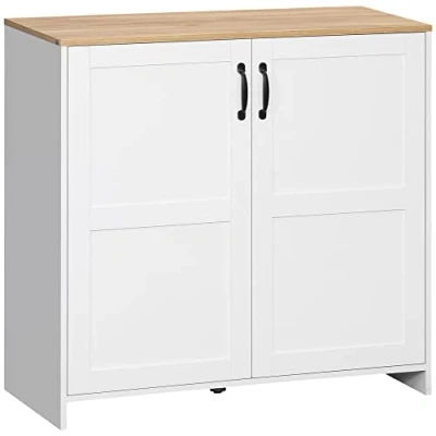 Image de HOMCOM Armoire Meuble de Rangement Buffet Cuisine avec Placard 2 Portes et étagères réglables Blanc Aspect Bois 90 x 39,5 88 cm