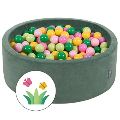 Image de KiddyMoon Piscine À Balles pour Bébé Rond 90X30cm/300 7Cm Fosses Boules Jouet Enfant, Printemps: Vert Clair/Vert/Jaune/Rose Poudré/Rose