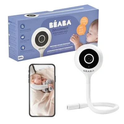 Image de BÉABA, Ecoute Bébé Vidéo, Babyphone Zen Connect, Caméra Full HD 1080p, Talkie Walkie, Longue Portée, Connexion Mobile et Wifi, Berceuses, Tige flexible
