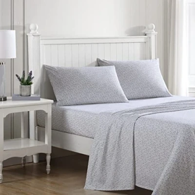 Image de Laura Ashley Accueil Draps pour lit Simple, Parure de en Percale Coton, Gracieuse et Respirante (Violet émogène, Simple)