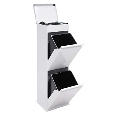 Image de ARREGUI Top CR221 B Poubelle de Recyclage Cuisine 2 Bacs x 17 L (34 L) Tri Sélectif Rangements et Plateau supérieur multifonction Meuble Seaux Sac blanc