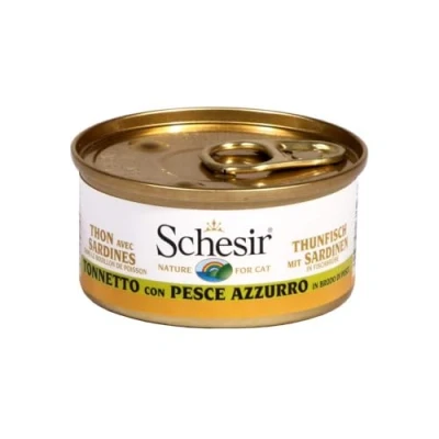 Image de Schesir Chat en Bouillon Thon avec Sardines, Nourriture pour Humide dans Son Propre de Cuisson, 24 boîtes x 70 g