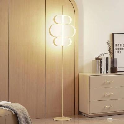 Image de Lucande lampe sur pied LED Audrina, beige, métal, intensité variable