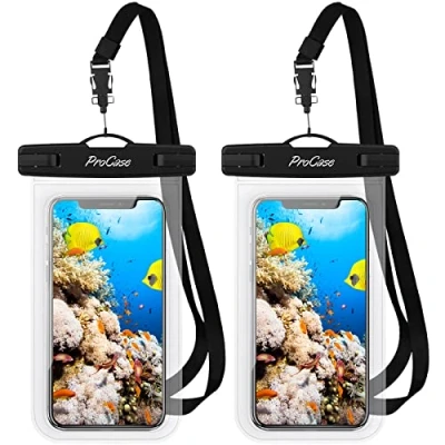 Image de Procase 2 Pochettes Étanches Téléphone Certifiée IPX8, Housse Étanche Universel pour Jusqu&#039;à 7 Pouces, iPhone 15/14/13/12/11 Mini Plus Pro Max XS XR X, Samsung A14/33/23, Xiaomi Redmi