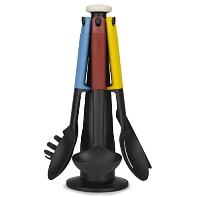 Image de Joseph Elevate Lot de 6 Ustensiles cuisine en Nylon, Antiadhésif et Résistant à la chaleur jusqu&#039;à 200 ℃ avec Porte Rotatif, Multicolore