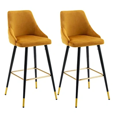 Image de DUHOME Tabouret de Bar, Set 2 Tabourets en Velours, Chaise Bar Design Moderne avec Pieds Métal pour Cuisine Bistro Café Comptoir, Jaune