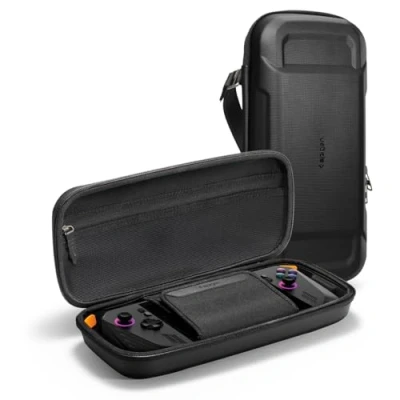 Image de Spigen Rugged Armor Pro Coque Compatibe avec ASUS Rog Ally X (2024), (2023) RC71L et MSI Claw A1M Étui de Voyage Poches, Sac Rangement Noir