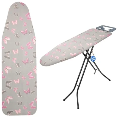 Image de KADAX Housse de table à repasser avec cordon serrage en coton pour fer vapeur rechange rembourrage éponge (papillons 148 x 52 cm)