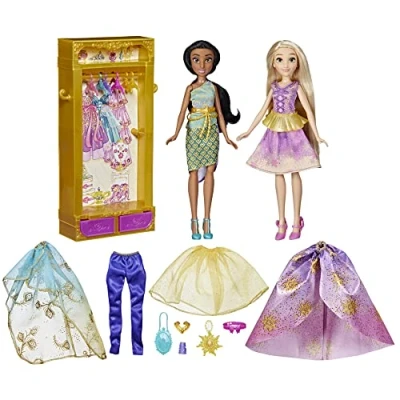 Image de Disney Princesses Le Dressing de Jasmine et Raiponce, Armoire avec Tenues pour poupées, Jouet Enfants, dès 3 Ans