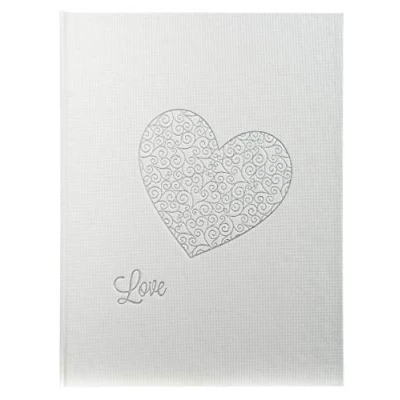 Image de Exacompta Réf. 4754E 1 Livre d&#039;or Harmony Extérieur et dos balacron pailleté Format vertical 27 x 22 cm Tranche argent, marquage cœur argent 100 pages unies Coloris : Blanc
