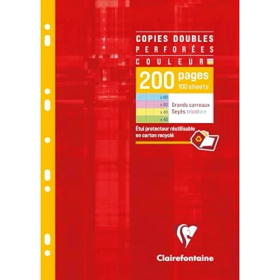Image de Clairefontaine 47111C Un Étui de Copies Doubles Perforées 4 Couleurs A4 21x29,7 cm 200 Pages Grands Carreaux Assorties (60 Bleues et Roses 40 Vertes Jaunes)