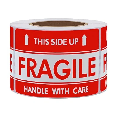 Image de Hybsk Rouleau d’adhésif avec inscription en anglais « Handle with care This side up fragile » 5,1 x 7,6 cm