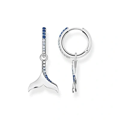 Image de Thomas Sabo CR687 644 1 Boucles d&#039;oreilles créoles pour femme en Argent sterling 925 noirci avec queue et zircons bleus 30 x 13 mm, 30x13 sterling, Zircone cubique