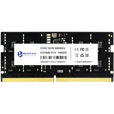 Image de ByteFest RAM DDR5 32 Go 5600 MHz PC5 44800 CL46 1.1 V SODIMM on Die ECC 262 Broches pour Ordinateur Portable/Notebook Modules de mémoire