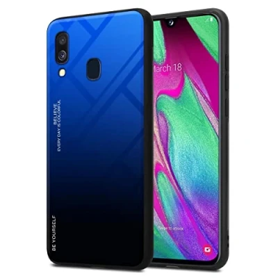 Image de cadorabo Housse Compatible avec Samsung Galaxy A40 en Bleu Noir Coque de Protection Bicolore Silicone TPU et Dos Verre trempé