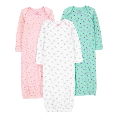 Image de Simple Joys by Carter&#039;s 3 Pack Cotton Sleeper Gown Infant and Toddler Nightgowns, Rose/Vert Menthe/Blanc, 0 Mois (Lot de 3) Bébé Fille