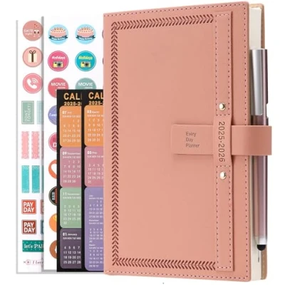 Image de Agenda 2025 2026 Format A5 Une page par jour Semestriel De juillet à juin mensuel journalier avec calendrier, stylo, porte onglets mensuels, poche