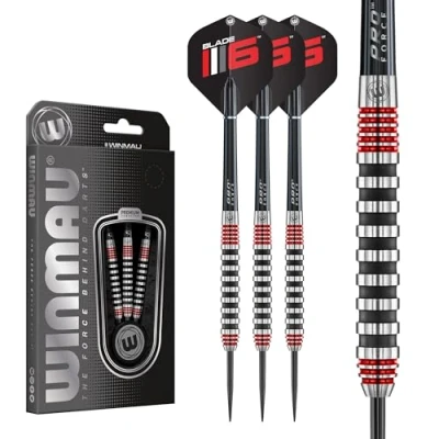 Image de WINMAU Advance 500 Series Lot de fléchettes à Pointe en Acier avec ailettes et tiges Rouge tungstène 22 g