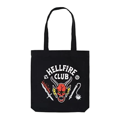 Image de Grupo Erik Tote Bag Stranger Things, Hellfire Club Coton 37 x 39 cm Sac Fourre Tout Reutilisable, de Courses, en Tissu, Plage, Cabas