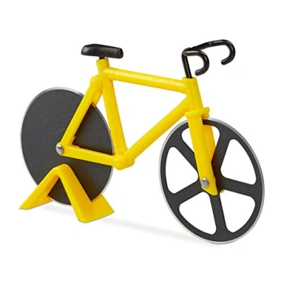 Image de Relaxdays Roulette à pizza vélo découpe avec support coupe pâte Fixie coloré, jaune