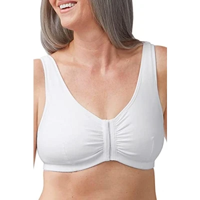 Image de AMOENA Soutien gorge de mastectomie en coton doux sans fil Fermeture avant Blanc XL A/B