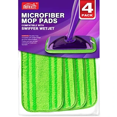 Image de HOMEXCEL Lot de 4 serpillères en microfibre compatibles avec Swiffer Wet Jet, réutilisables et lavables machine, têtes rechange pour nettoyage humide sec multi surfaces
