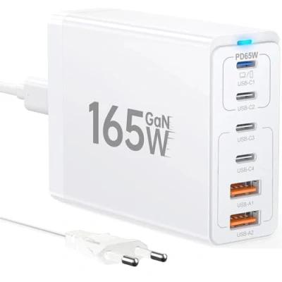 Image de Chargeur USB C 165W, Multiple [4USB + 2USB A], PD, Station de Charge à 6 Ports, Compatible avec iPhone/Samsung/Google/Xiaomi/Ordinateur Portable/Tablette etc Blanc