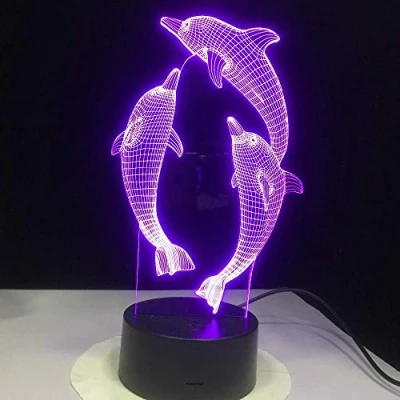 Image de HPBN8 Ltd Illusion Optique 3D Dauphin Nuit Lampe Art Déco Lumières LED Décoration Lampes Touch Control 7 Couleurs Change Veilleuse USB Powered Enfants Cadeau Anniversaire Noël Cadeaux