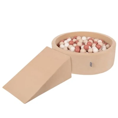 Image de KiddyMoon Velvet Aire De Jeux en Mousse avec Rond Piscine À Balles (100 Balles) Fosses Boules pour Enfants Jouets Parcours Obstacles, Beige Sableux: Pastel/Saumon/Blanc