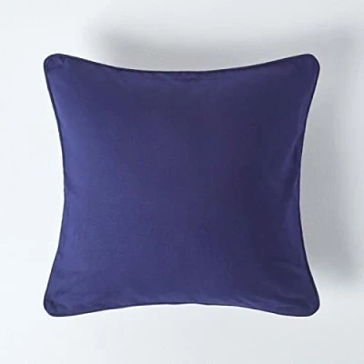 Image de HOMESCAPES Housse de coussin Uni Bleu marine en 100% coton, 45x45 cm