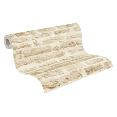 Image de A.S. Création Papier peint intissé pierre en beige et crème pour différentes pièces de 10,05 m x 0,53