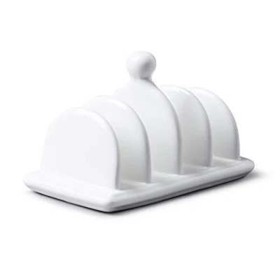 Image de WM Bartleet &amp; Sons 1750 Porte toast traditionnel en porcelaine 4 fentes avec poignée/bouton de transport Blanc, taille unique