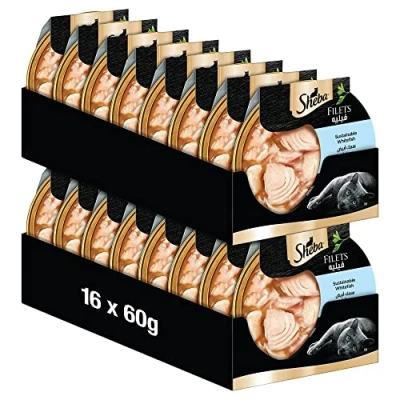 Image de Sheba Filets Nourriture Humide pour Chat dans la Coque avec Poisson Blanc Durable 16 x 60 g Lot de